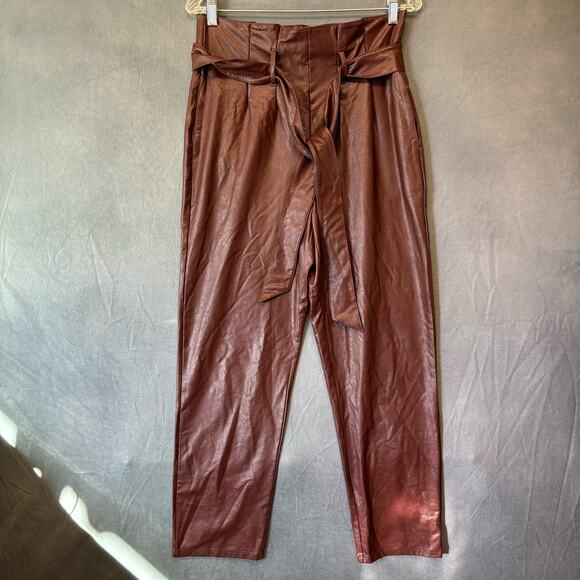 Commando Pleather Pants New Wide Waist Womens Medium Straight Leg Ruffle waist - Picture 1 of 10